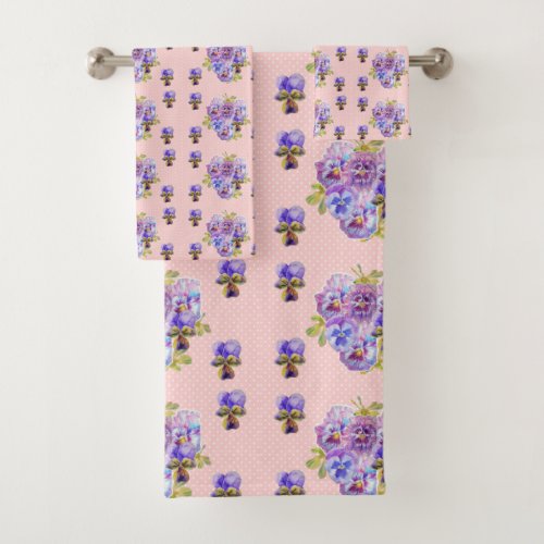 Shabby Chic Pink Spot Floral flowers Towel Set