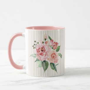 Shabby chic pink-striped personalized floral mug