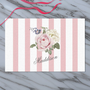 Shabby Chic Pink Striped Rose Bouquet Monogrammed Tissue Paper