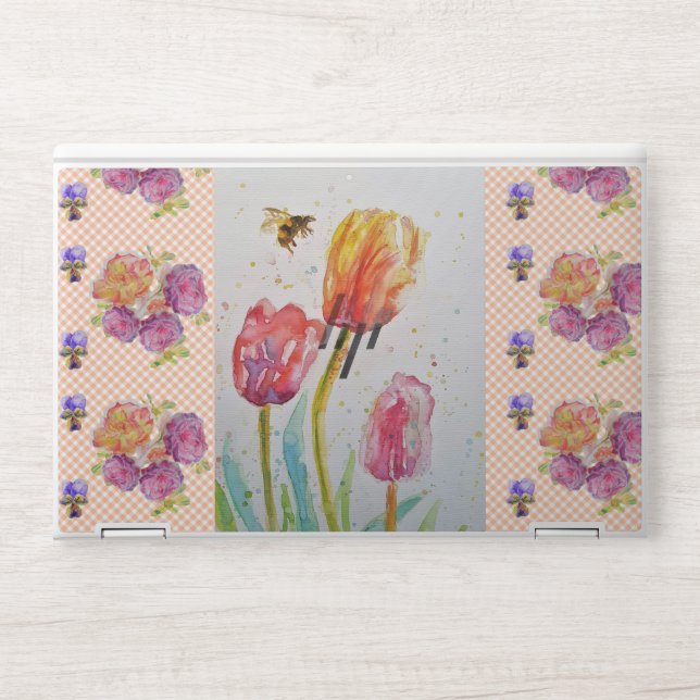 Shabby Chic pink Tulip Floral Flowers Laptop Skin (Front)
