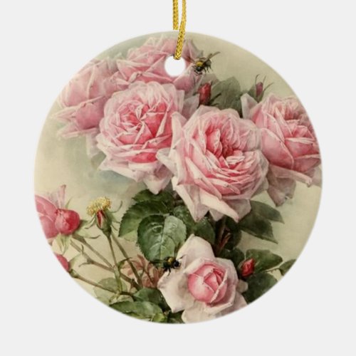 Shabby Chic Pink Victorian Roses Ceramic Ornament