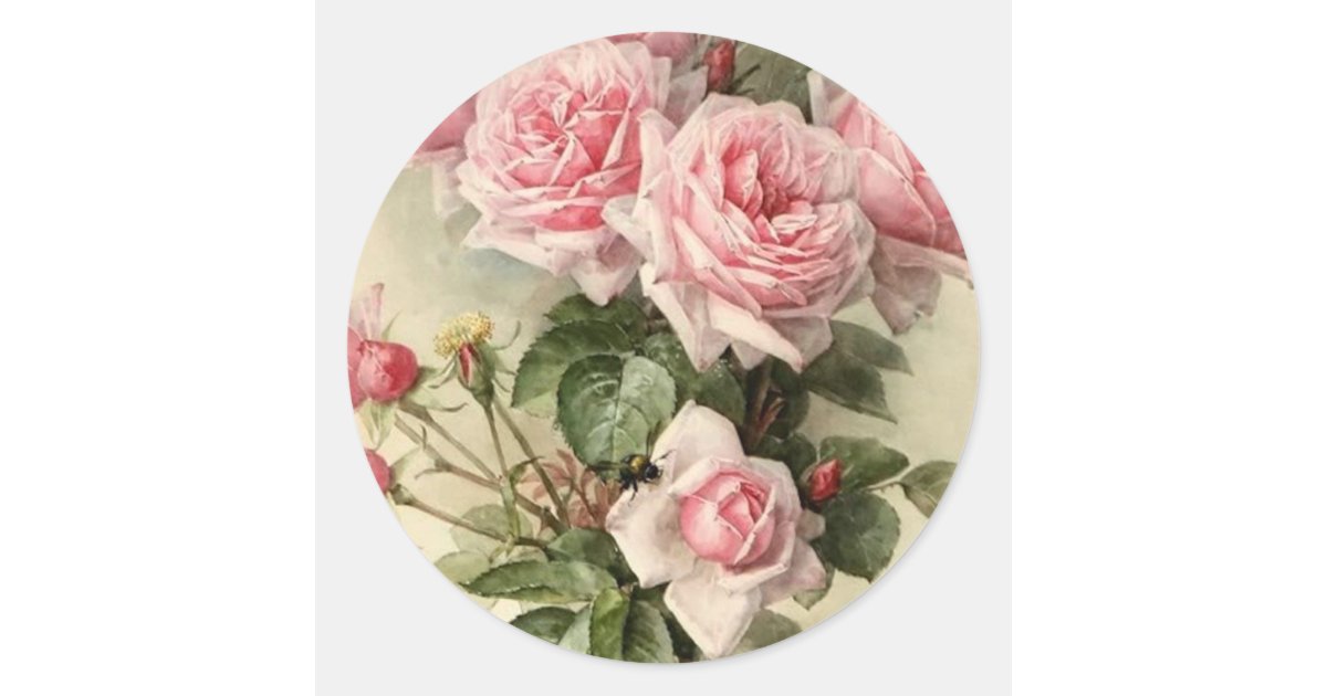 Shabby Chic Pink Victorian Roses Classic Round Sticker | Zazzle.com