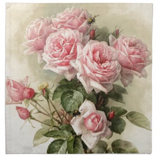 Shabby Chic Pink Victorian Roses Cloth Napkin