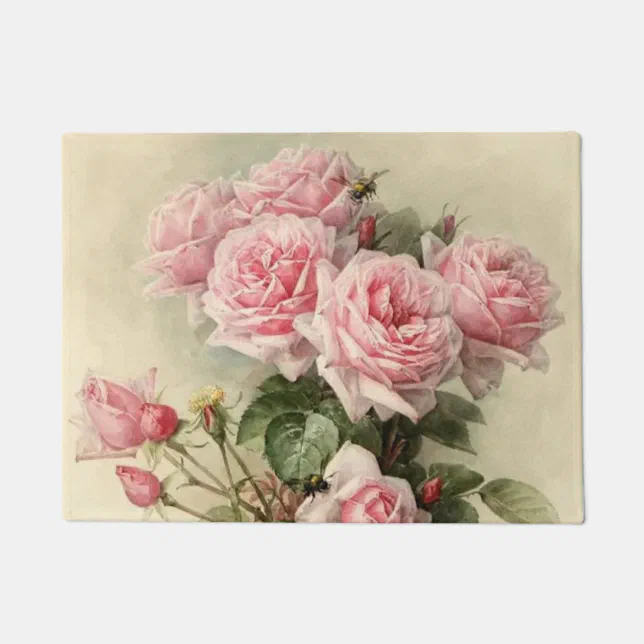 Shabby Chic Pink Victorian Roses Doormat Zazzle