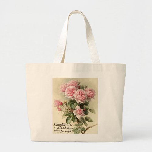 Shabby Chic Pink Victorian Roses Large Tote Bag