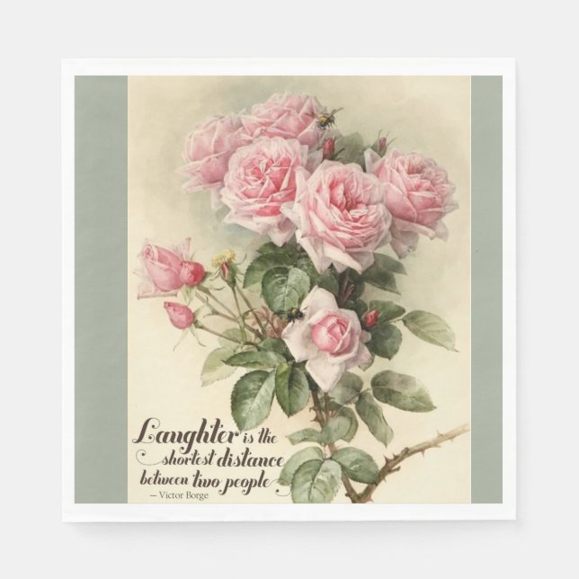 Shabby Chic Pink Victorian Roses Paper Napkins (Front)