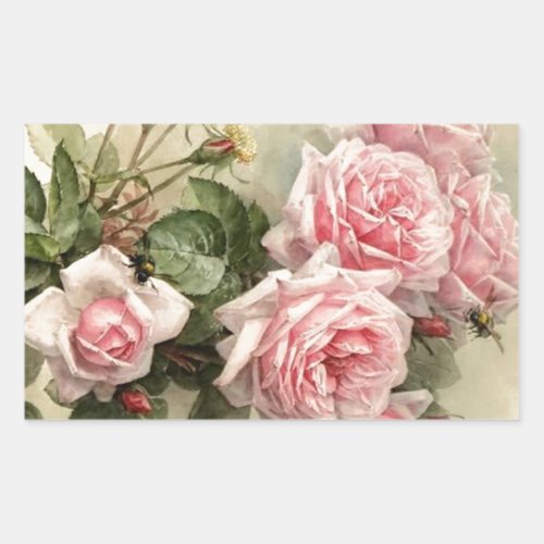 Shabby Chic Pink Victorian Roses Rectangular Sticker