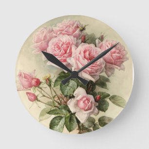 Shabby Chic Pink Victorian Roses Round Clock