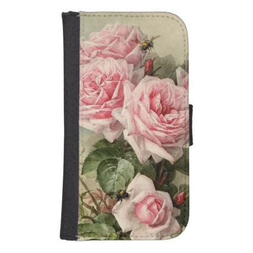 Shabby Chic Pink Victorian Roses Samsung S4 Wallet Case
