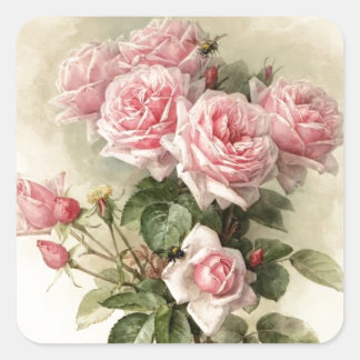 Shabby Chic Pink Victorian Roses Square Sticker