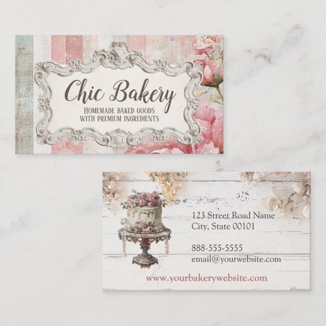 Shabby Chic Pink Vintage Cake Bakery Business Card (Front/Back)