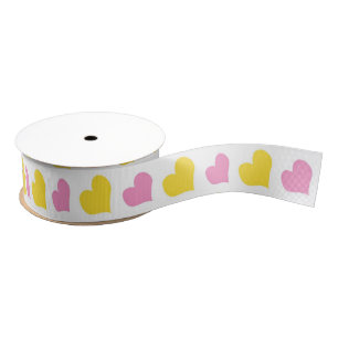 Shabby Chic Pink & Yellow Hearts Grosgrain Ribbon