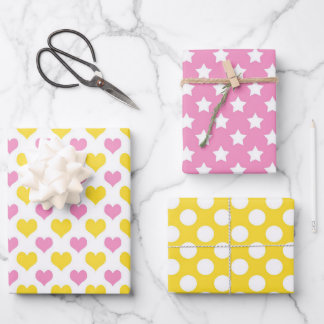 Shabby Chic Pink & Yellow Matching Patterns Wrapping Paper Sheets