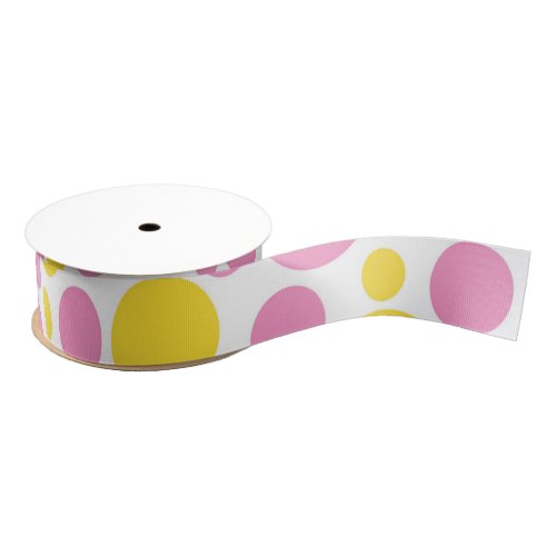 Shabby Chic Pink  Yellow Polka Dots Grosgrain Ribbon