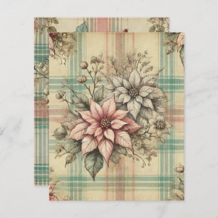 Shabby Chic Plaid Poinsettias Scrapbook Paper