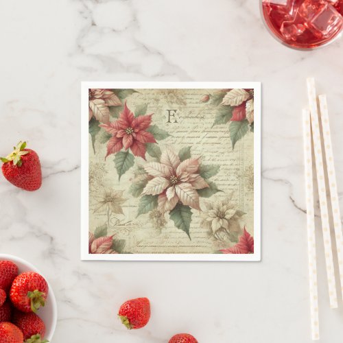 Shabby Chic Poinsettia on Script Decoupage Napkins