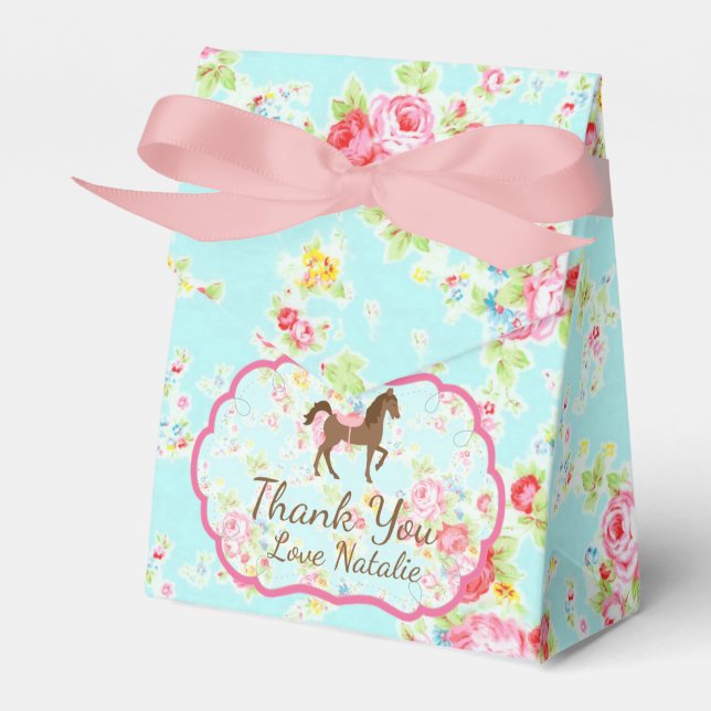 Shabby Chic Pony Floral Favor Box (Front Side)
