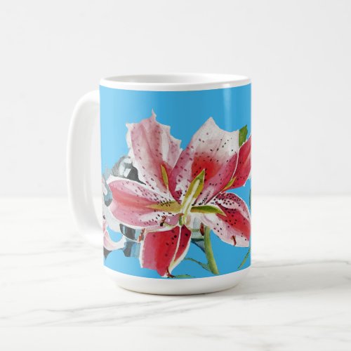 Shabby Chic Pretty Blue Lily floral Girls Mug