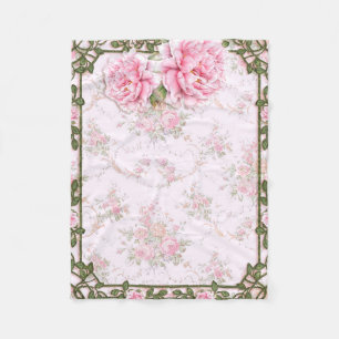 Shabby Chic Pretty Peonies Fleece Blanket