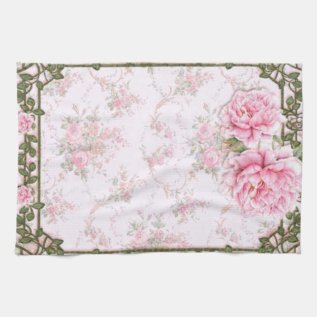 Shabby Chic Pretty Peonies Kitchen Towel (Horizontal)