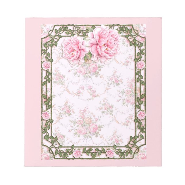 Shabby Chic Pretty Peonies Notepad (Front)