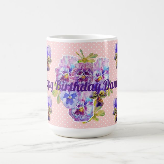 Shabby Chic Pretty Pink Pansy floral Dot Mug (Center)