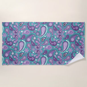 Shabby Chic Purple and blue Paisley Pattern Beach Towel