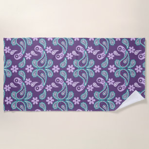 Shabby Chic Purple and blue Paisley Pattern Beach Towel