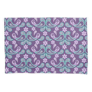 Shabby Chic Purple and blue Paisley Pattern Pillow Case