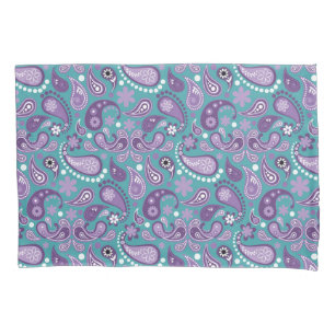 Shabby Chic Purple and blue Paisley Pattern Pillow Case