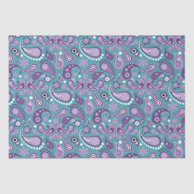 Shabby Chic Purple and blue Paisley Pattern Tissue Paper (Front)