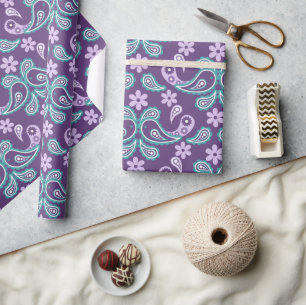 Shabby Chic Purple and blue Paisley Pattern Wrapping Paper