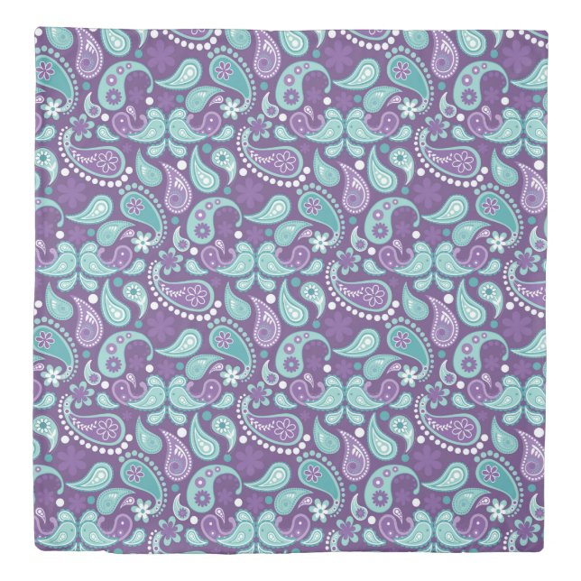 Shabby Chic Purple and Light blue Paisley Pattern Duvet Cover (Front)