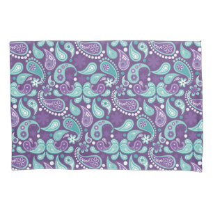 Shabby Chic Purple and Light blue Paisley Pattern Pillow Case
