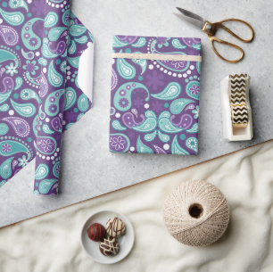 Shabby Chic Purple and Light blue Paisley Pattern Wrapping Paper