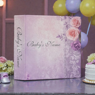 Shabby Chic Purple Floral Baby Photos 3 Ring Binder