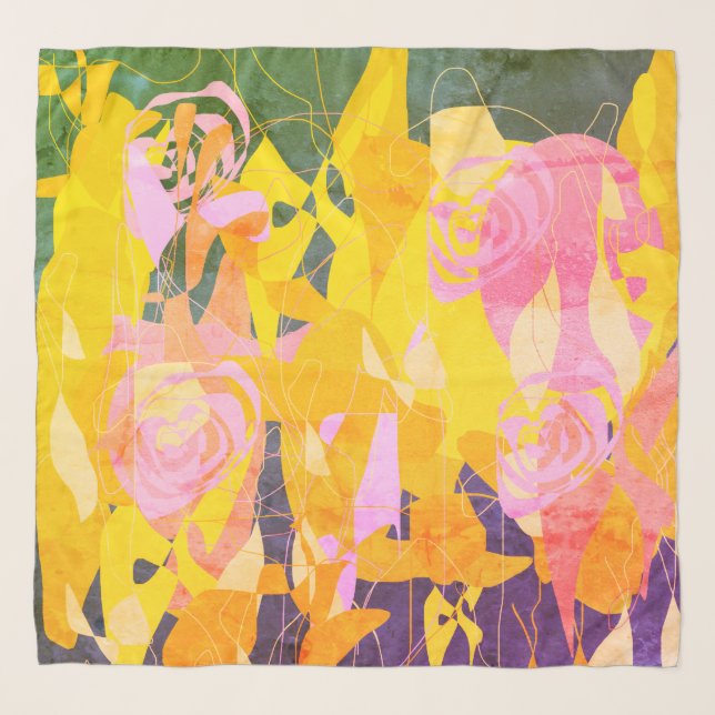 Shabby Chic Purple Green Pink Yellow Floral Scarf (Front)