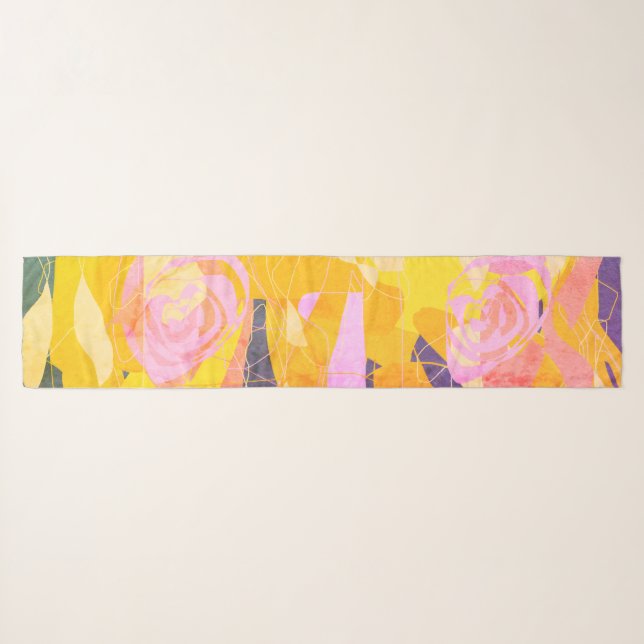 Shabby Chic Purple Green Pink Yellow Floral Scarf (Front (Horizontal))
