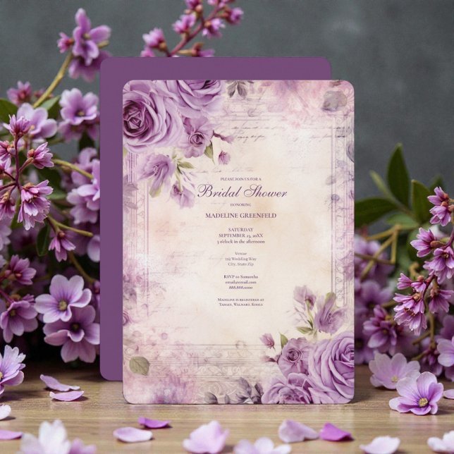 Shabby Chic Purple Lavender Floral Bridal Shower Invitation (Creator Uploaded)
