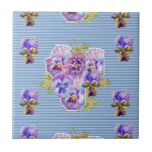 Shabby Chic Purple Pansy art floral Ceramic Tile