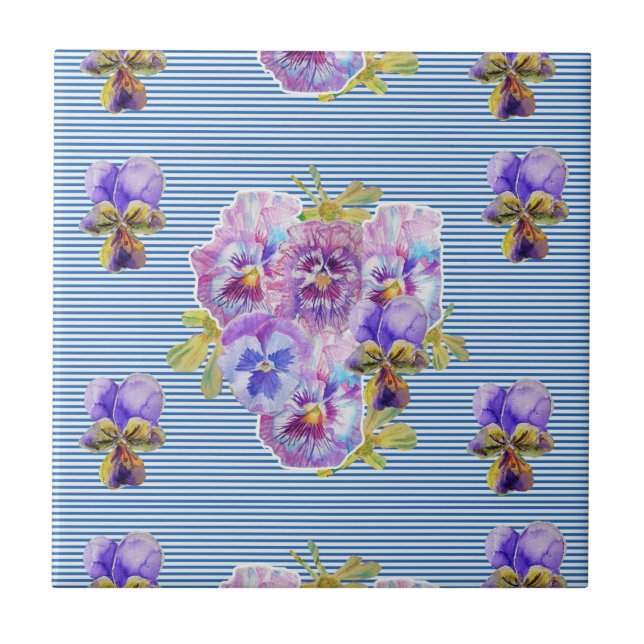Shabby Chic Purple Pansy art floral Ceramic Tile (Front)