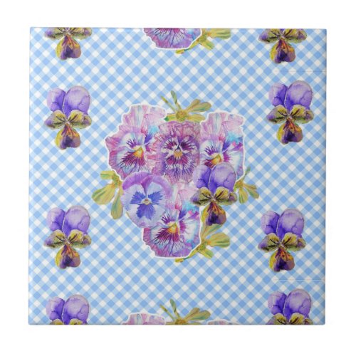 Shabby Chic Purple Pansy art floral Ceramic Tile