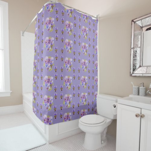 Shabby Chic Purple Pansy Floral Dot Shower Curtain