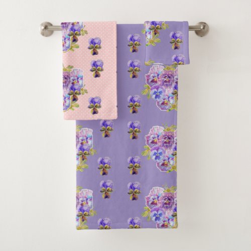 Shabby Chic Purple Pansy Floral flowers Towel Set