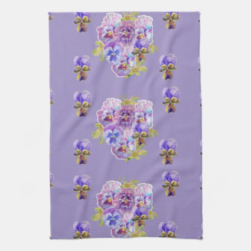 Shabby Chic Purple Pansy Floral Kitchen Tea Towel