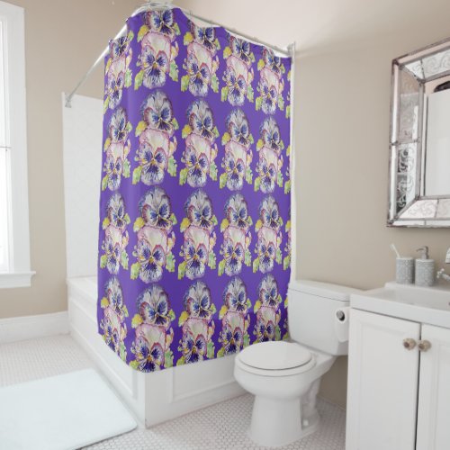 Shabby Chic Purple Pansy Violet Shower Curtain