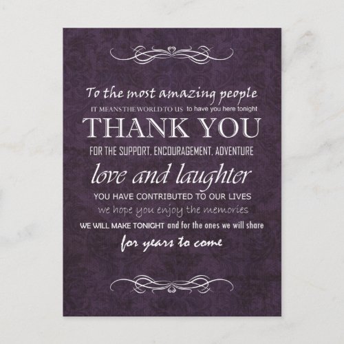 Shabby Chic Purple Vintage Wedding Thank You Postcard