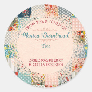 Shabby chic quilt from the kitchen of food gift classic round sticker