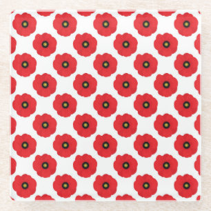 Shabby Chic Red and White Poppies Floral Glass Coaster