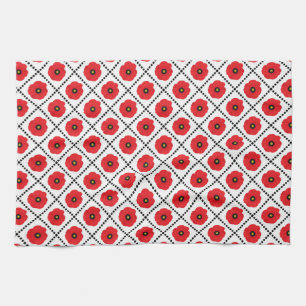Shabby Chic Red, Black & White Poppies Floral Kitchen Towel